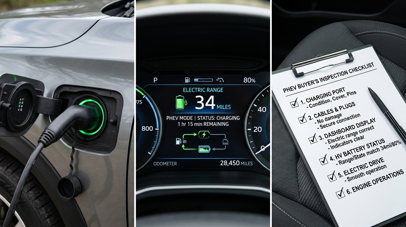 Plug-in hybrid charging port and battery range inspection before buying used