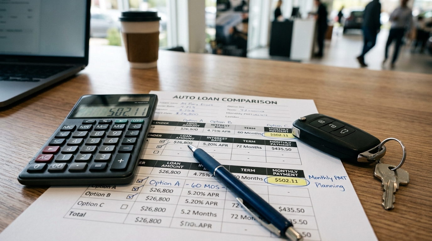 used car buyer reviewing financing paperwork