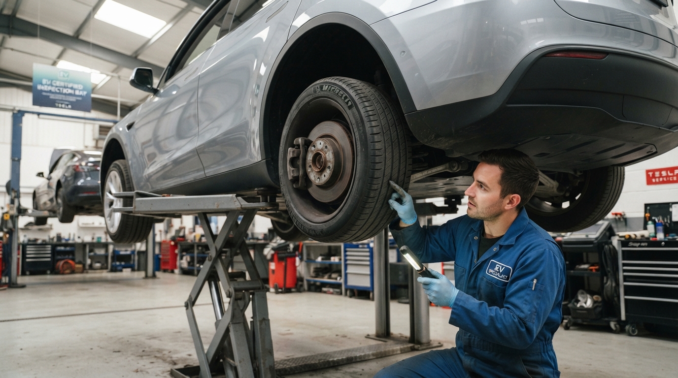 Tire brake and suspension inspection before buying a high-mileage used EV