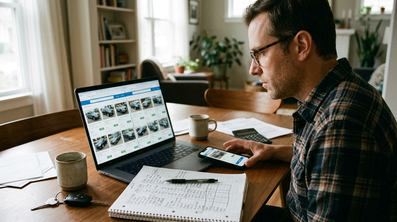 Buyer comparing used car prices mileage and condition during the September 2026 market decline