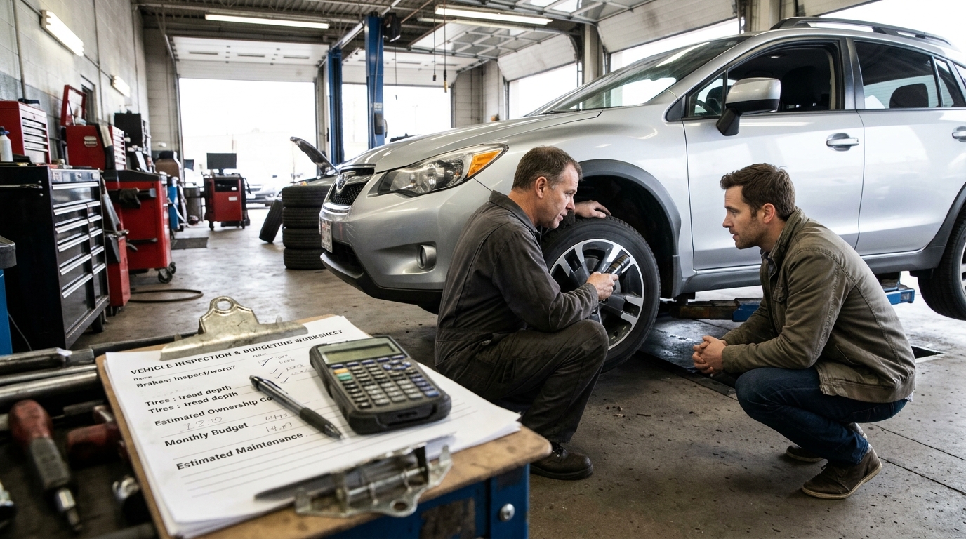 Used car buyer comparing financing with maintenance and ownership costs
